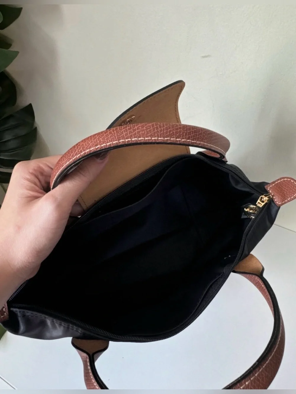 Longchamp Le Pliage Small Top-Handle Tote in Black/Brown
